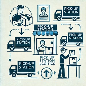 DALL-E 2024-10-06 10.43.43 - An illustration representing Pick Up Station logistics. The image should show customers picking up goods from designated pick-up stations. There sho